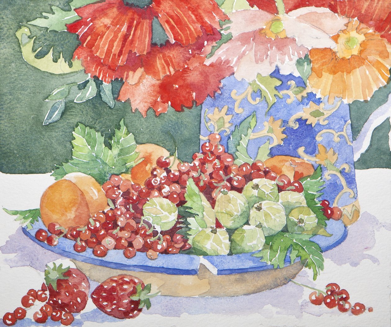 Ovoce na talíři, 2014 akvarel od Jennifer Abbott