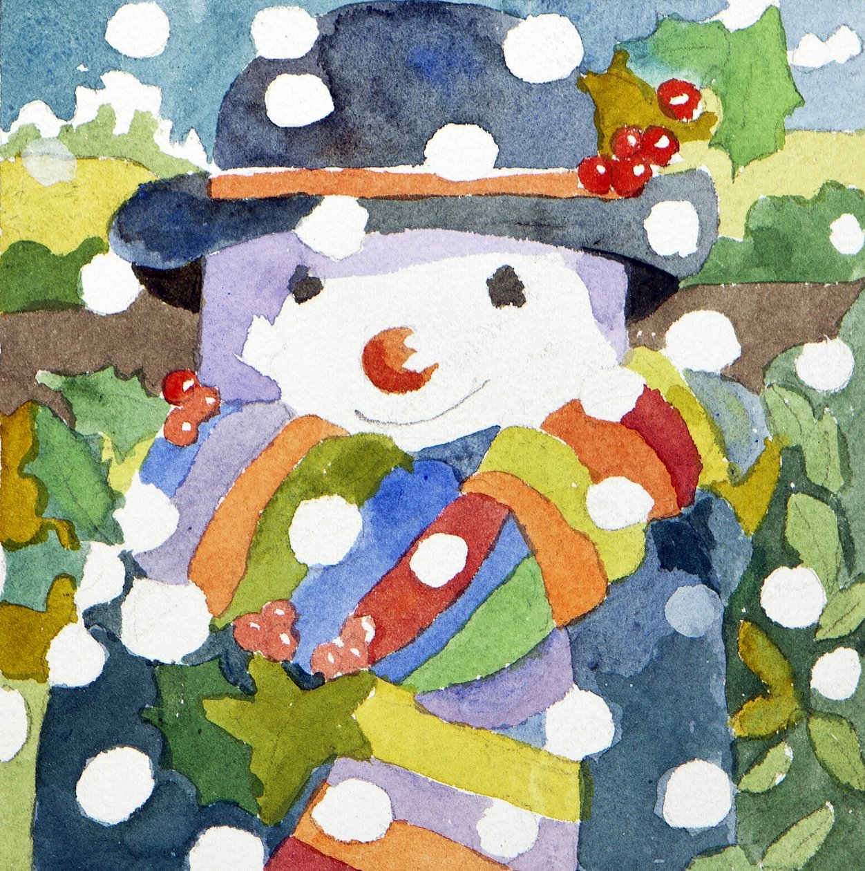 Sněhulák na sněhu, 2011 (akvarel) od Jennifer Abbott