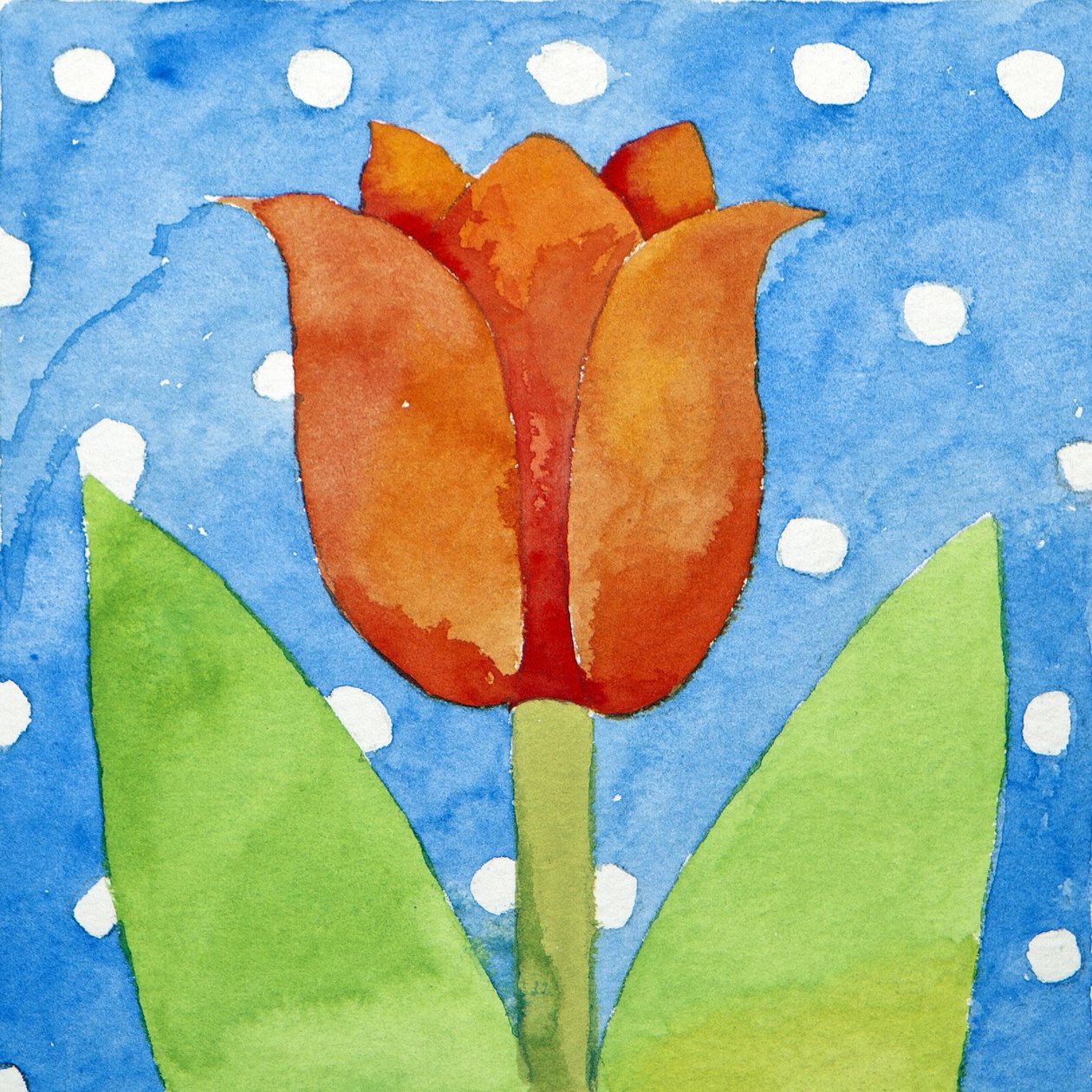 Tulipánové modré pozadí s bílými skvrnami, 2013 (akvarel) od Jennifer Abbott