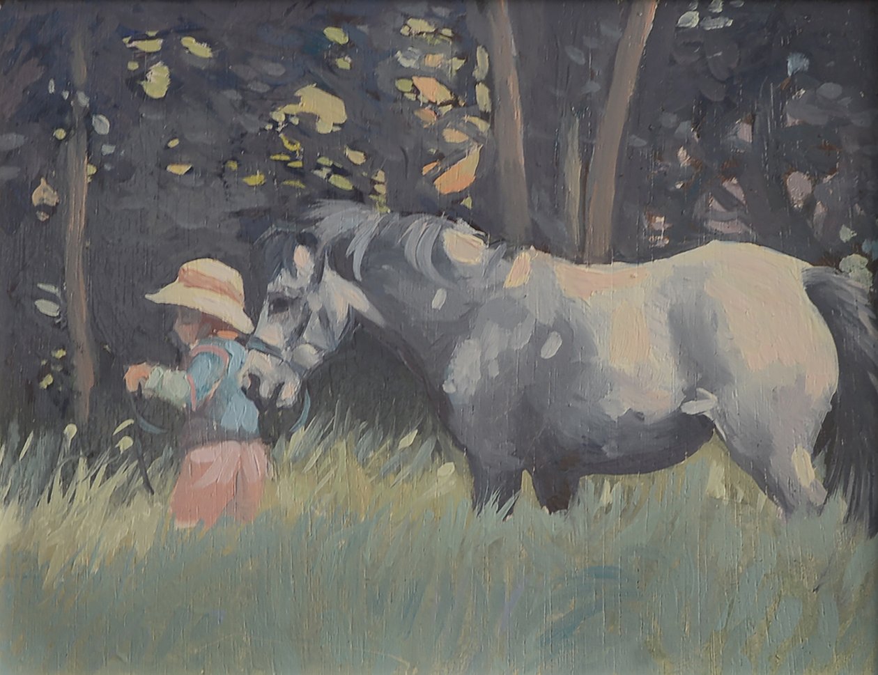 Caroline a Rosie Pony (olej na plátně) od Jennifer Wright
