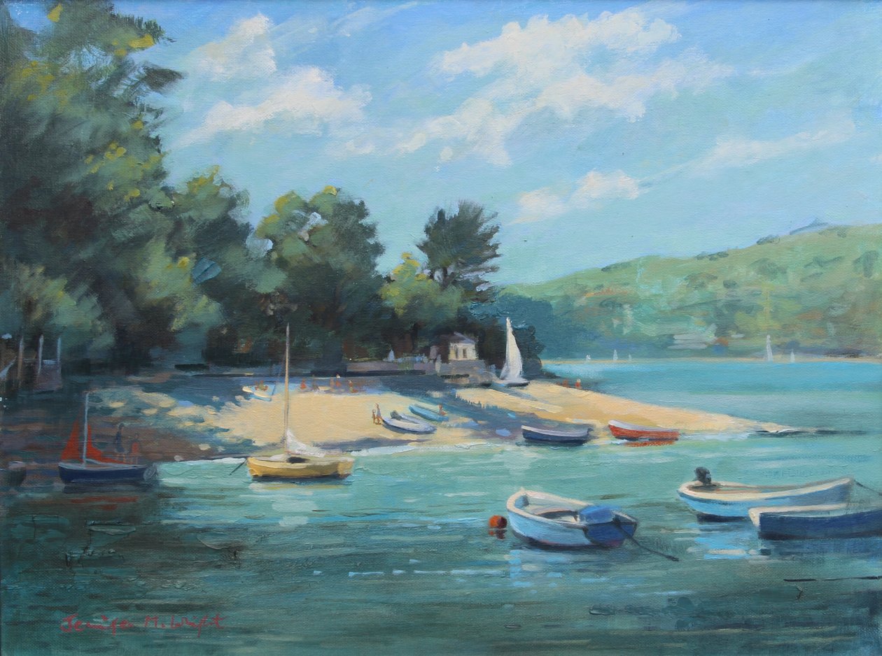 Fishermans Cove Salcombe, olej na palubě, 2016 od Jennifer Wright