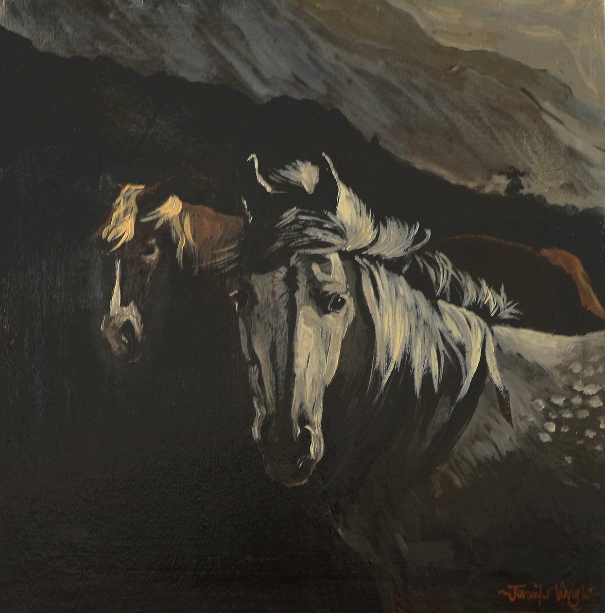 Horští poníci (olej na plátně) od Jennifer Wright