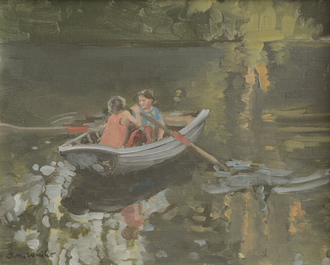 Salcombe Children Rowing (olej na plátně) od Jennifer Wright