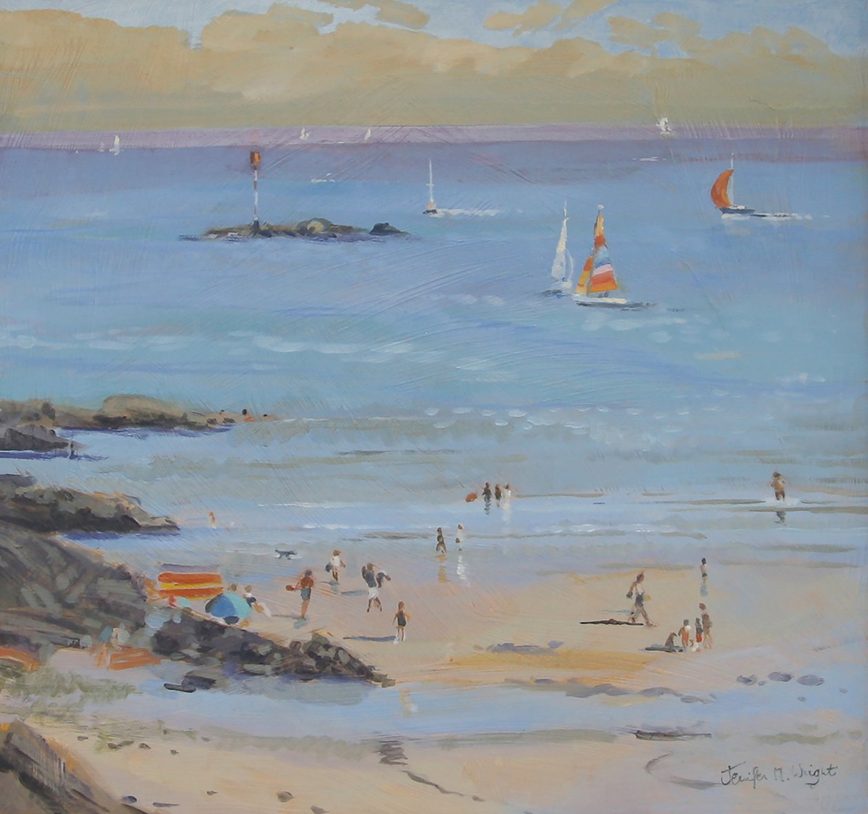 Salcombe Millbay Morning (olej na plátně) od Jennifer Wright