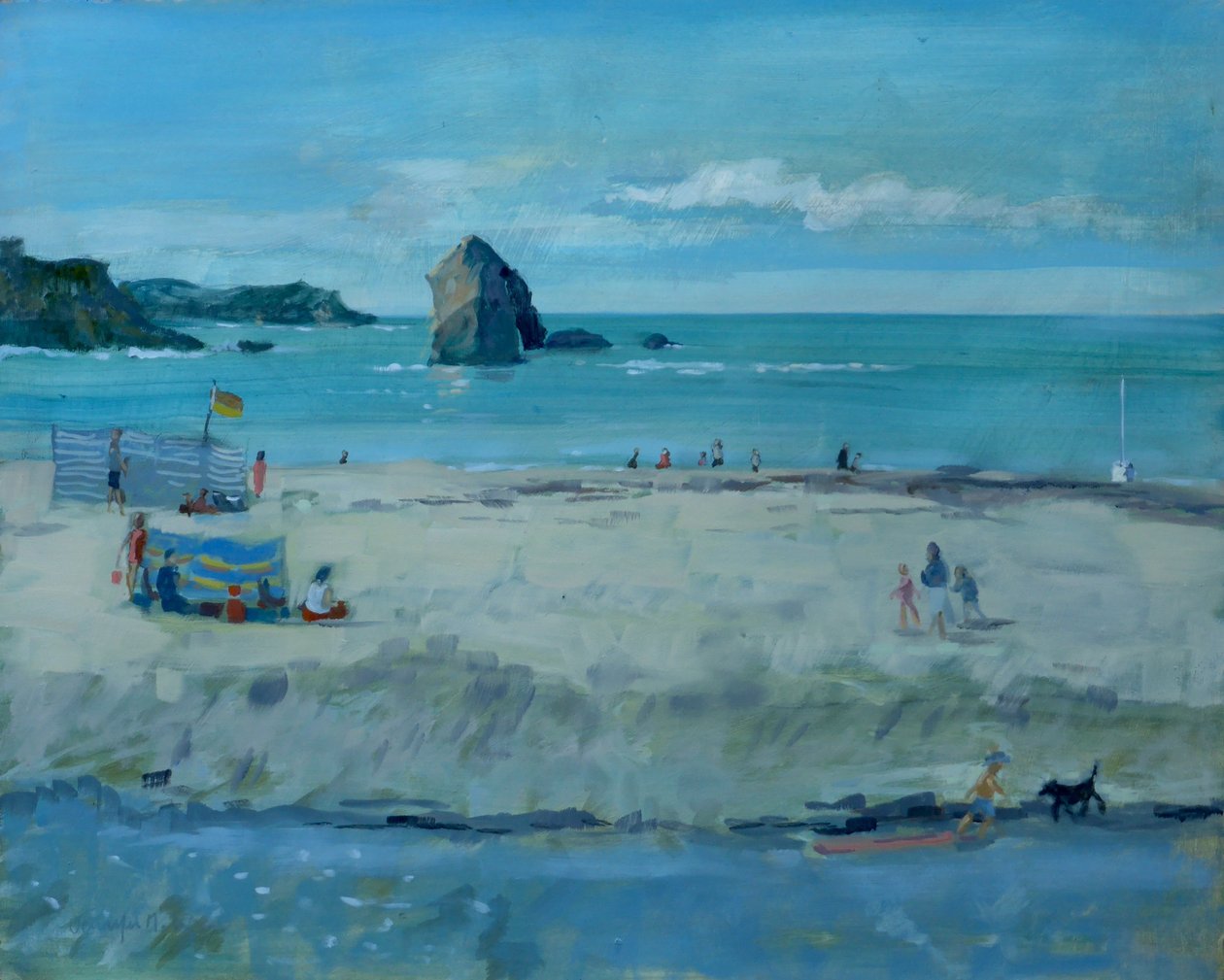 Thurlestone Rock, Devon. olej na plátně, 2016 od Jennifer Wright