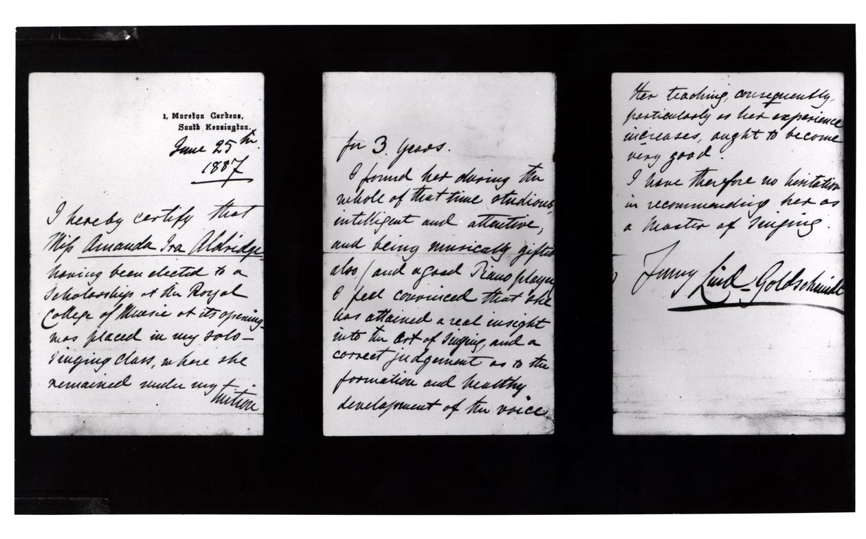 Podepsaný dopis, 1887 (pero a inkoust na papíře) (černobílá fotografie) od Jenny Lind