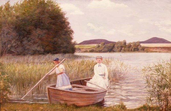Umělcova manželka a dcera ve veslici od Jens Jensen Egebjerg