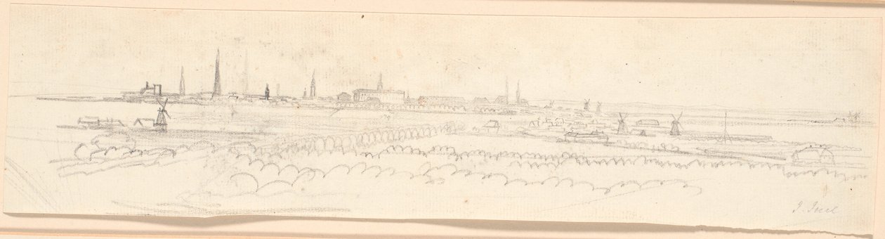Pohled na Kodaň z kopce Frederiksberg. Podkladová studie k portrétu Frederika Šestého jako korunního prince od Jens Juel