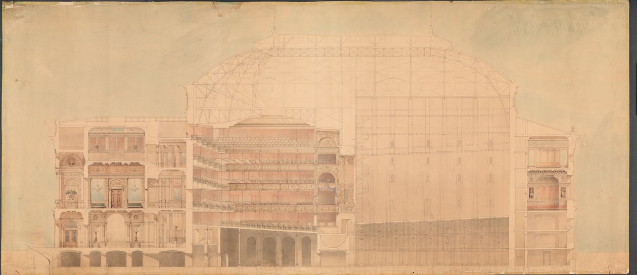 Královský Divadlo 1874. Podélný řez od Jens Vilhelm Dahlerup