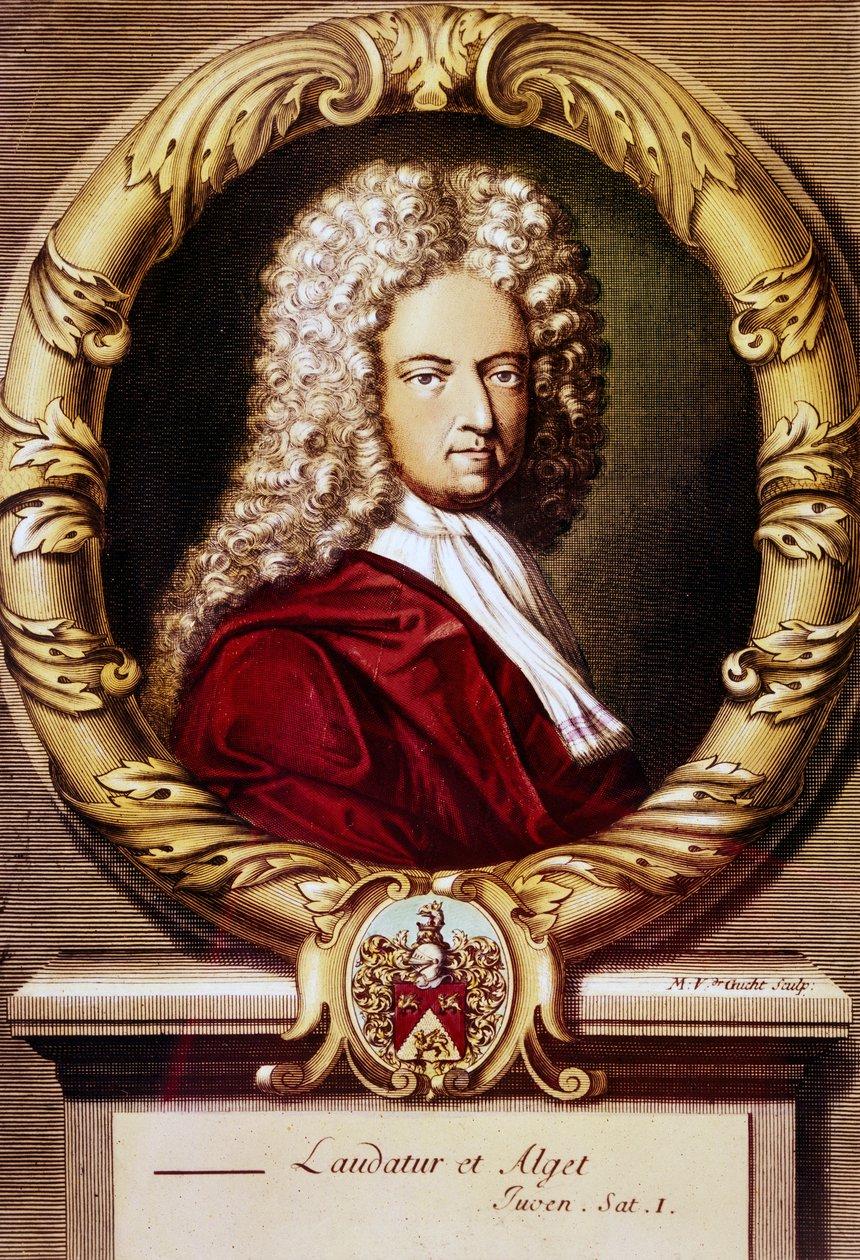 Portrét Daniela Defoe (barevné lito) od Jeremiah (after) Taverner