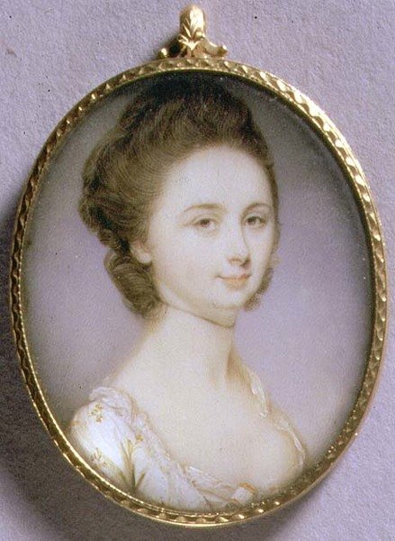 Portrétní miniatura dámy v bílých šatech, cca 1780-85 (akvarel na slonovině) od Jeremiah Meyer
