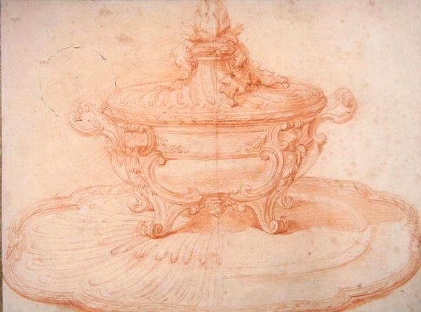 Tureen na talíři (červená křída na papíře) od Jermain
