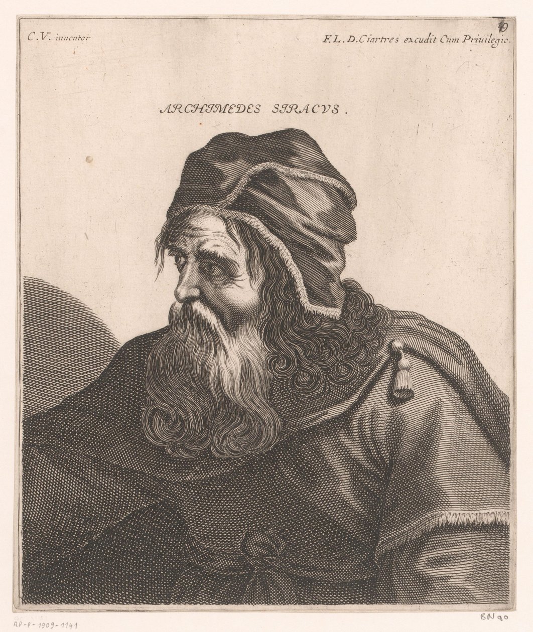 Portrét Archiméda Archimedes Syrakusy. (název na objektu) Busty filozofů a králů (název série) od Jerôme David (attributed to)