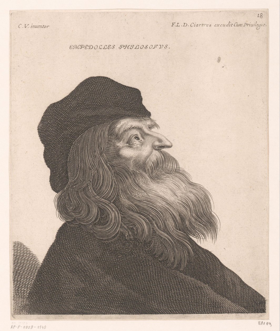 Portrét Empedokla Empedocles philosophus. (název na objektu) Busty filozofů a králů (název série) od Jerôme David (attributed to)