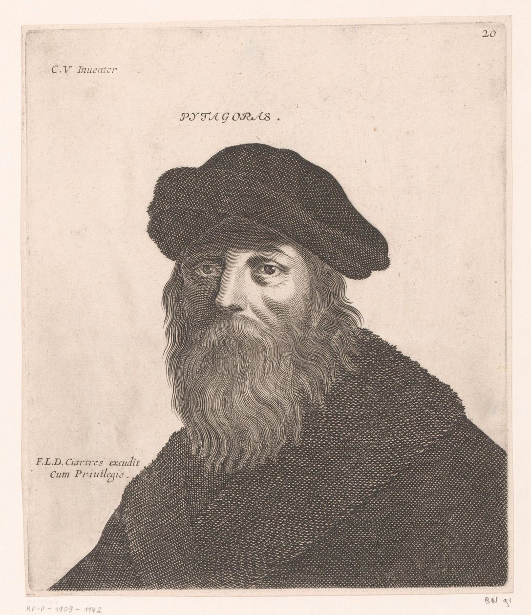 Portrét Pythagora Pytagoras. (název na objektu) Busty filozofů a králů (název série) od Jerôme David (attributed to)