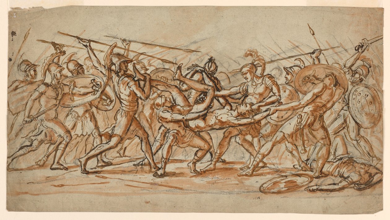 Kresba, Bitva o Patroklovu mrtvolu, asi 1810 od Jérôme Martin Langlois