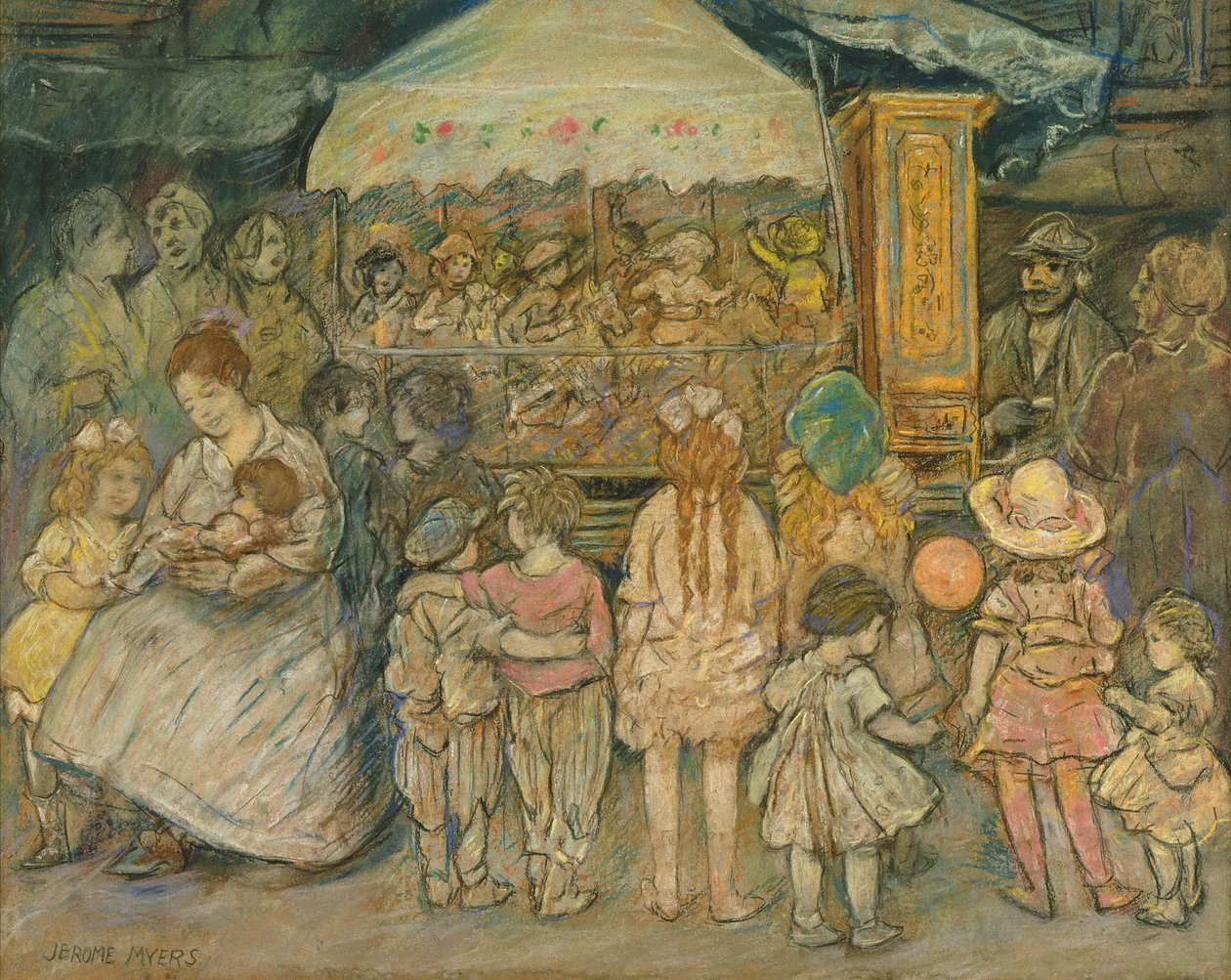 Kolotoč, cca 1924 (pastel na papíře) od Jerome Myers