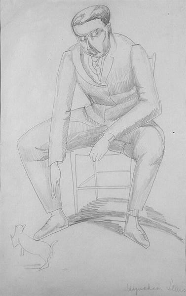 Wyndham Lewis (1884-1957) s Cat, kolem roku 1920 (tužka na papíře) od Jessica Stewart Dismorr