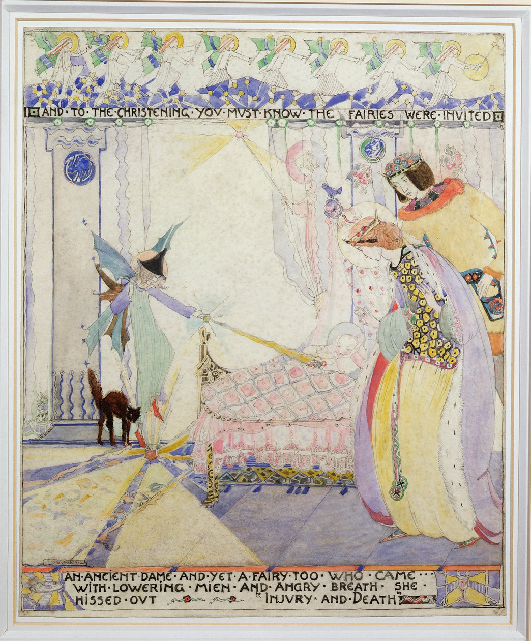 A ke křtu, ilustrace ze Šípkové Růženky (akvarel na papíře) od Jessie Marion King