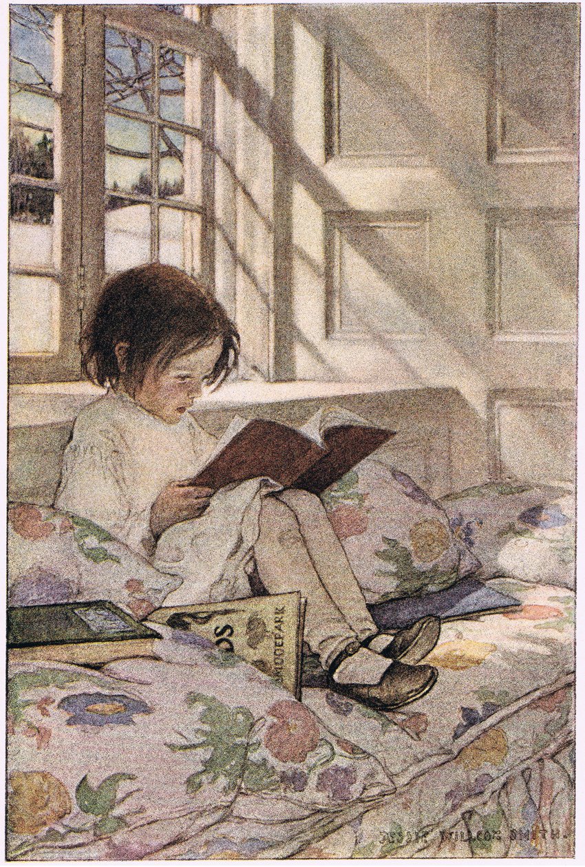 Dívka čtoucí z knihy „A Child