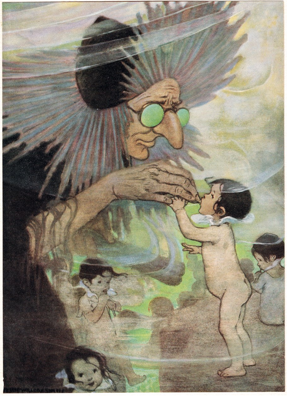 Mrs Bedoneasyoudid, ilustrace z „The Water Babies“ od reverenda Charlese Kingsleyho (barevné lito) od Jessie Willcox Smith