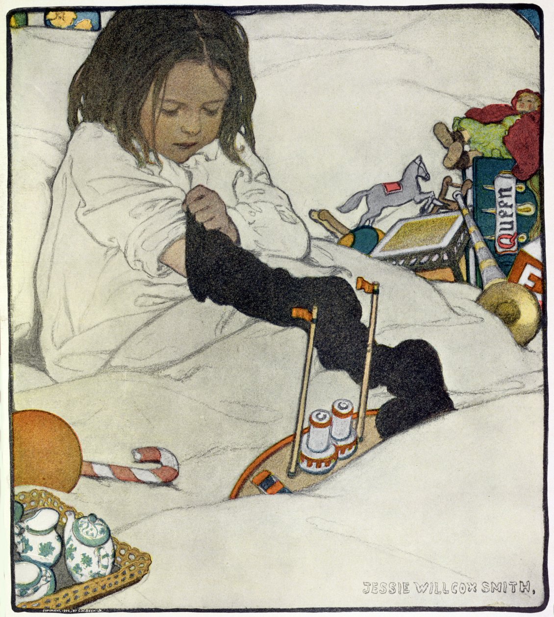 Otevření vánoční punčochy od Jessie Willcox Smith