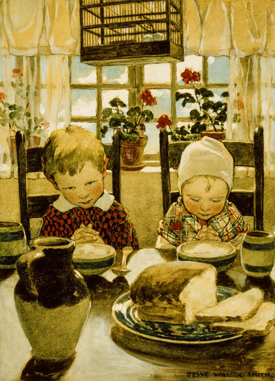 Modlitby při snídani (akvarel) od Jessie Willcox Smith