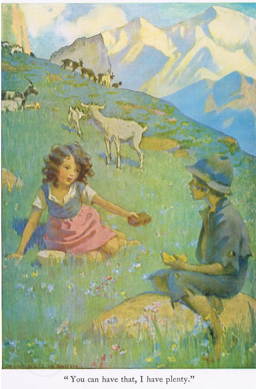 „To můžeš mít, mám toho spoustu“, ilustrace z „Heidi“ (barva litho) od Jessie Willcox Smith