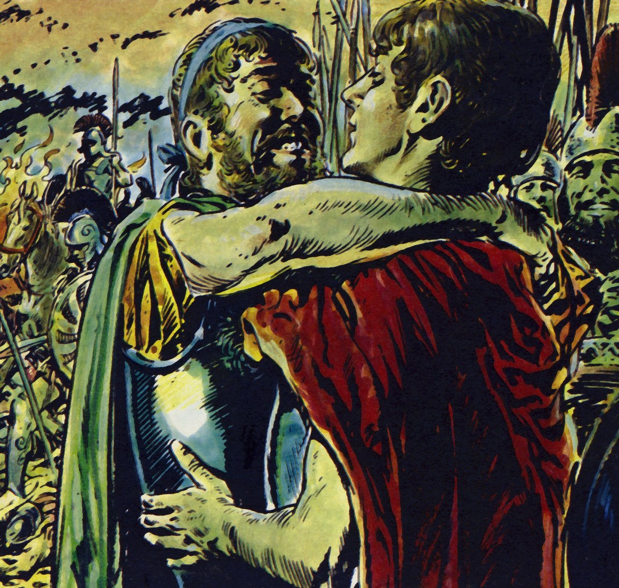 Alexandr se připojil ke svému otci v bitvě proti Řekům (barevná litografie) od Jesus Blasco