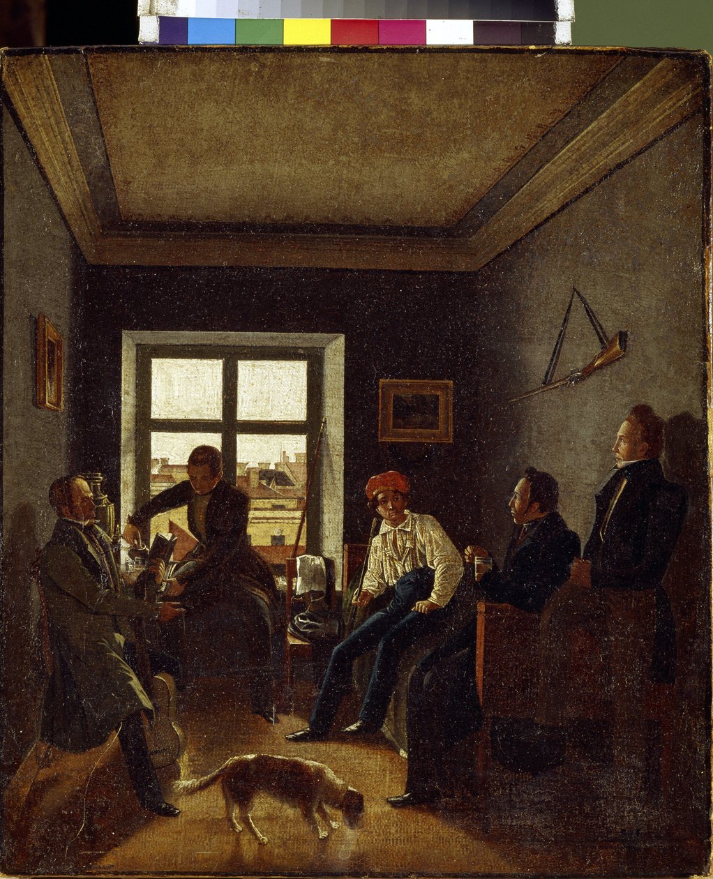 Sedmá hodina večer (literární večer). Obraz Evgraf Fjodorovič Krendovski (1810-po 1853), olej na plátně, kolem 1820. Ruské umění od Jevgraf Fiodorovitch Krendovsky