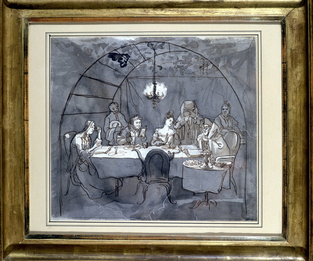 Fête des Cabanes v restauraci Kasher od rodiny Mosese Ulmanna. Kresba na papíře, pero mytí v roce 1831 35,5 x 31,3 cm. (JM 189) Židovské muzeum v Basileji, Švýcarsko. od Jewish School