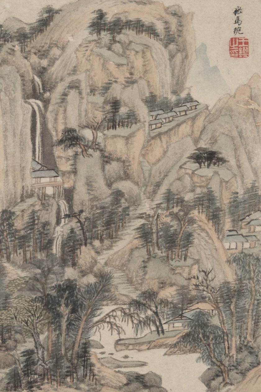 Krajina ve stylu různých starých mistrů: Ve stylu Ma Wan, 1669 (inkoust a barva na papíře) od Wang Jian