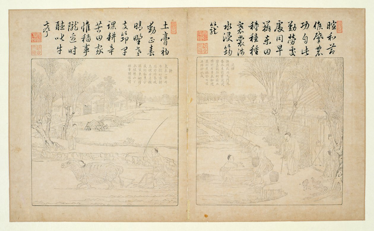 Yuzhi gengzhi tu (obrábění a tkaní ilustrované) 1696 (dřevotisk) od Jiao Bingzhen