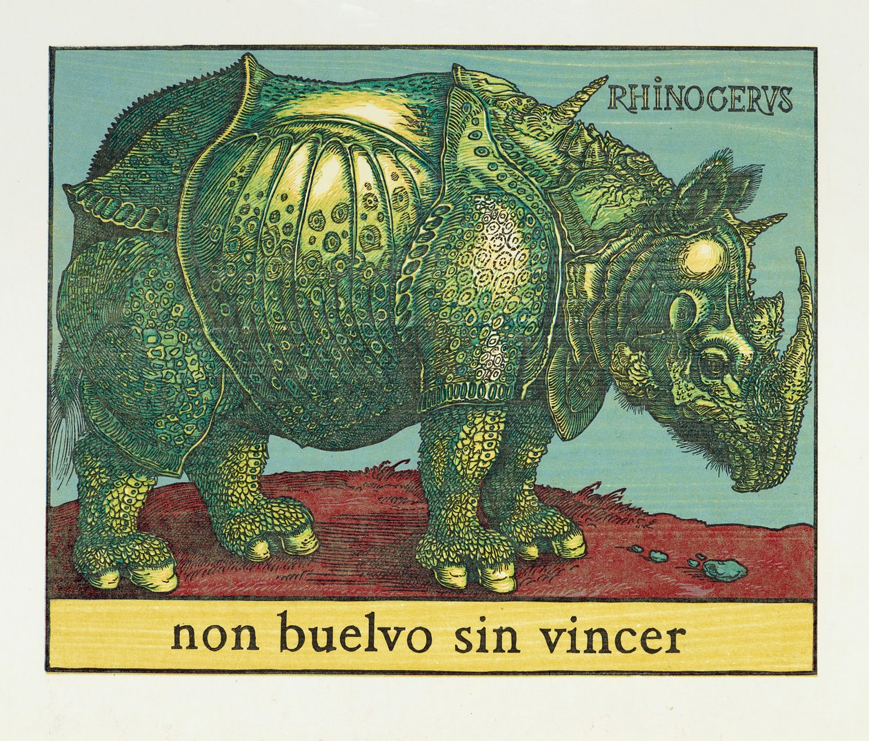 Zelený nosorožec, 2007 (dřevořez) od Jim Monson