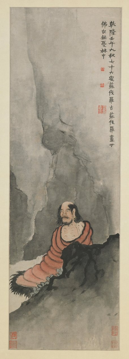 Meditující Bodhidharma, dynastie Qing, 1762 (inkoust a barvy na papíře) od Jin Nong