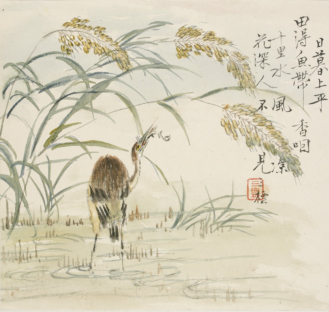 Volavka, která jí rybu, 1857 od Jin Yuan