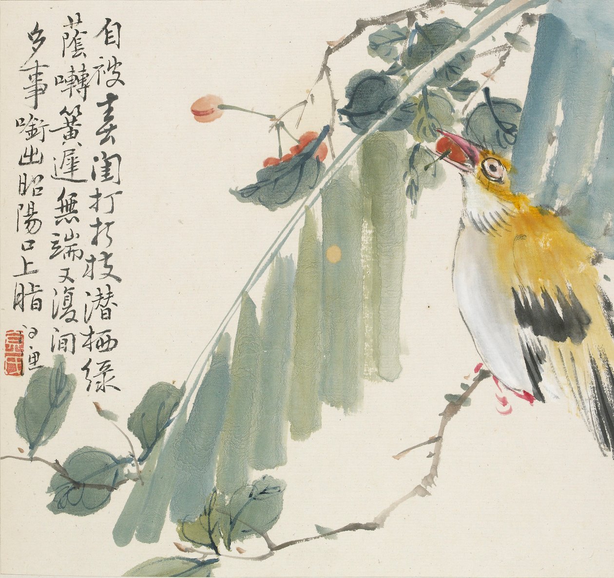 Zlatý žluva s třešní v tlamě, 1857 od Jin Yuan