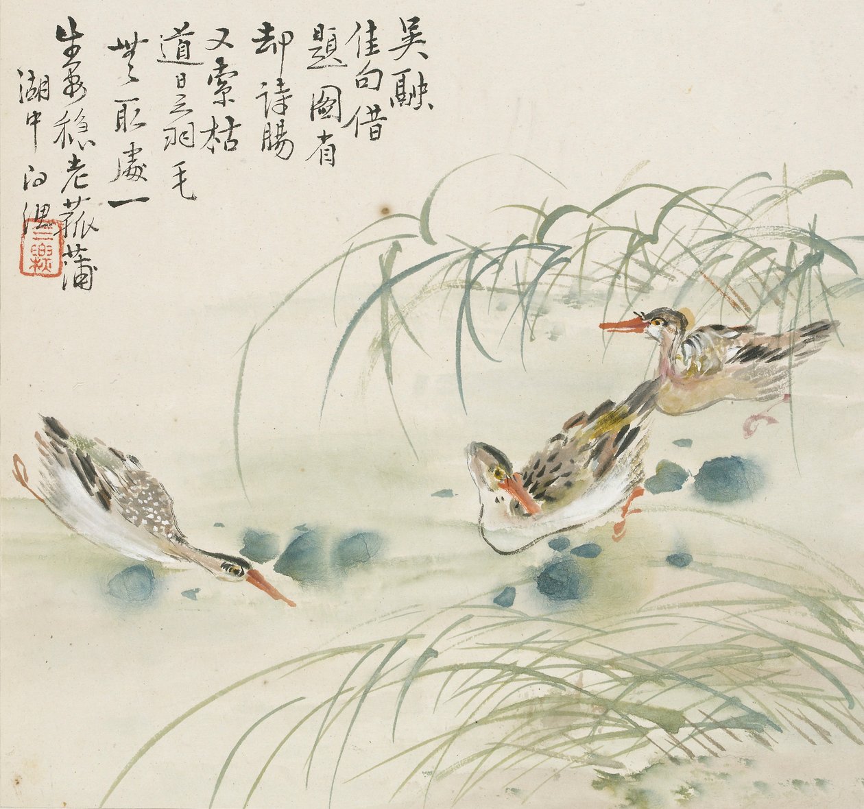 Tři kachny plavající v bazénu, 1857 od Jin Yuan