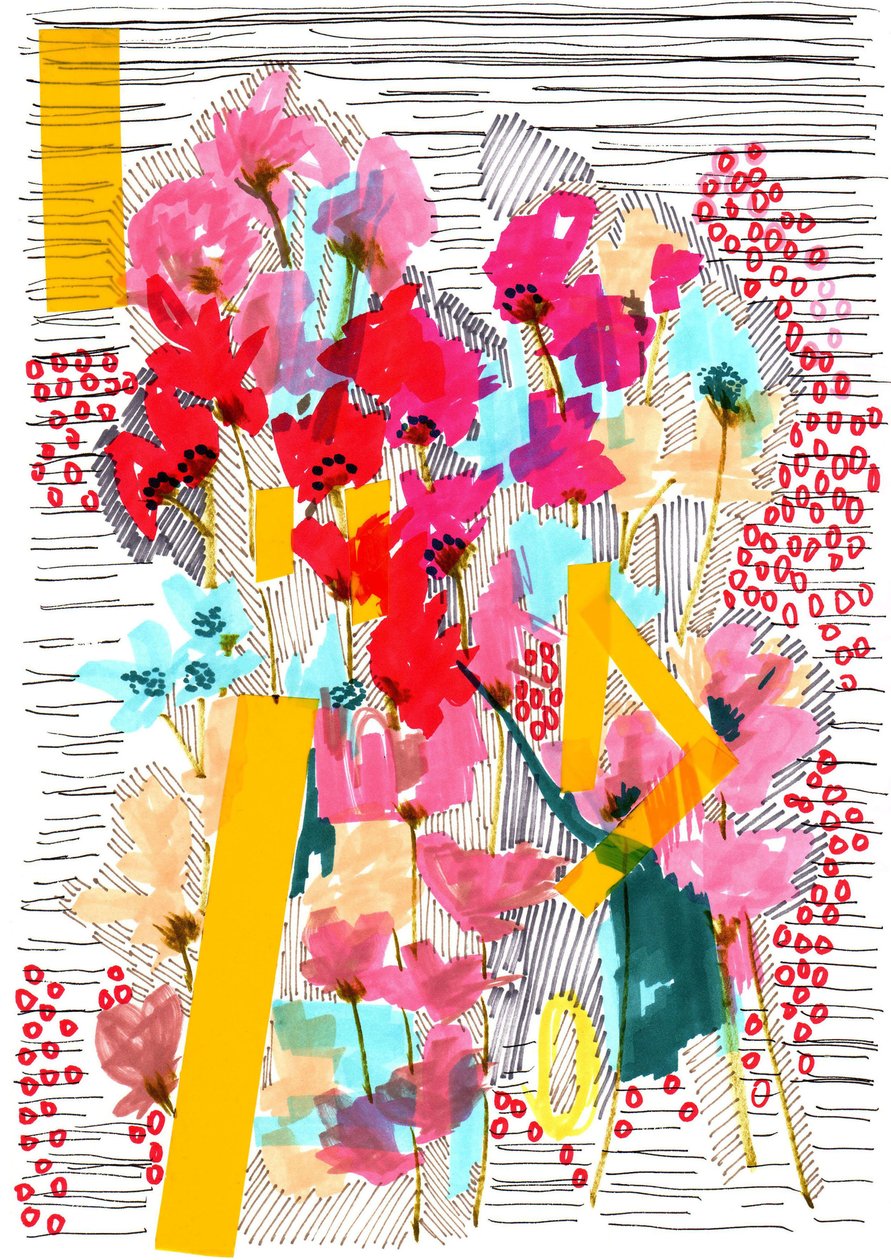 Floral Doodle 3, 2013 (pero, inkoust, koláž a papír) od Jo Chambers