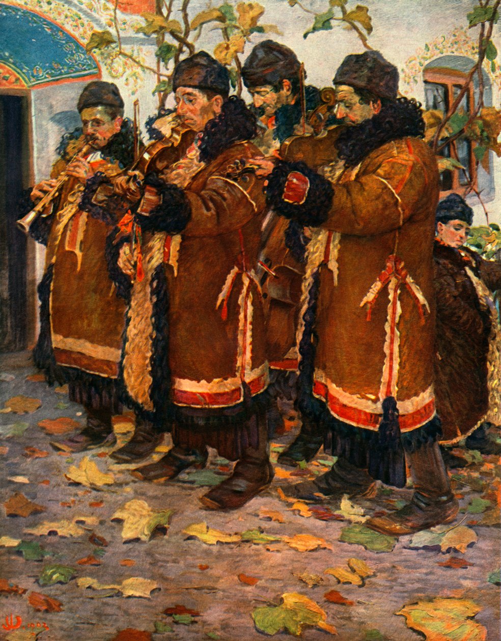Muzikanti z Hroznové Lhoty: klarinet, housle a kontrabas. 1861-1940, 1948 od Joža Uprka