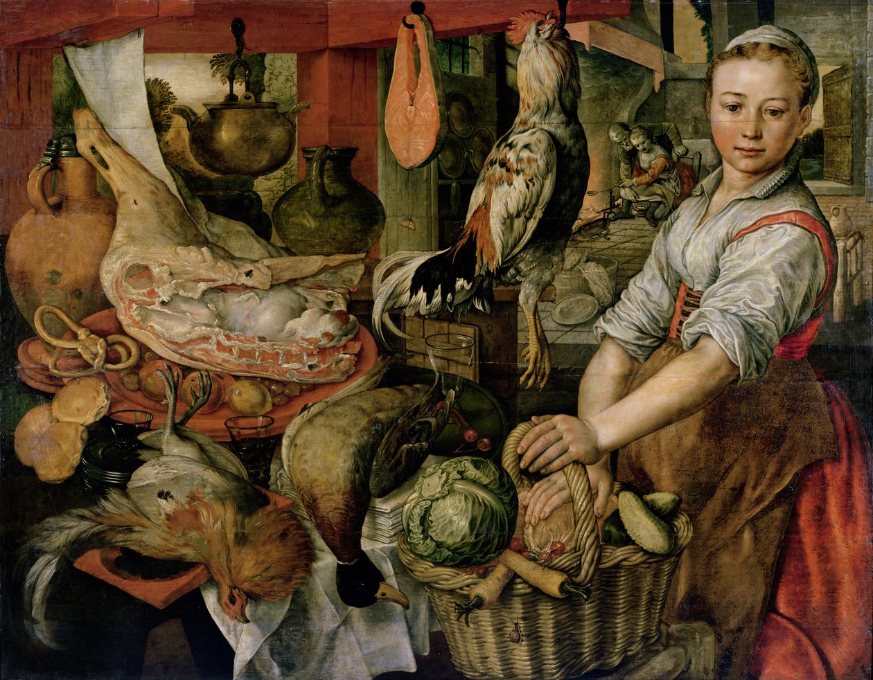 Interiér kuchyně, 1566 od Joachim Beuckelaer