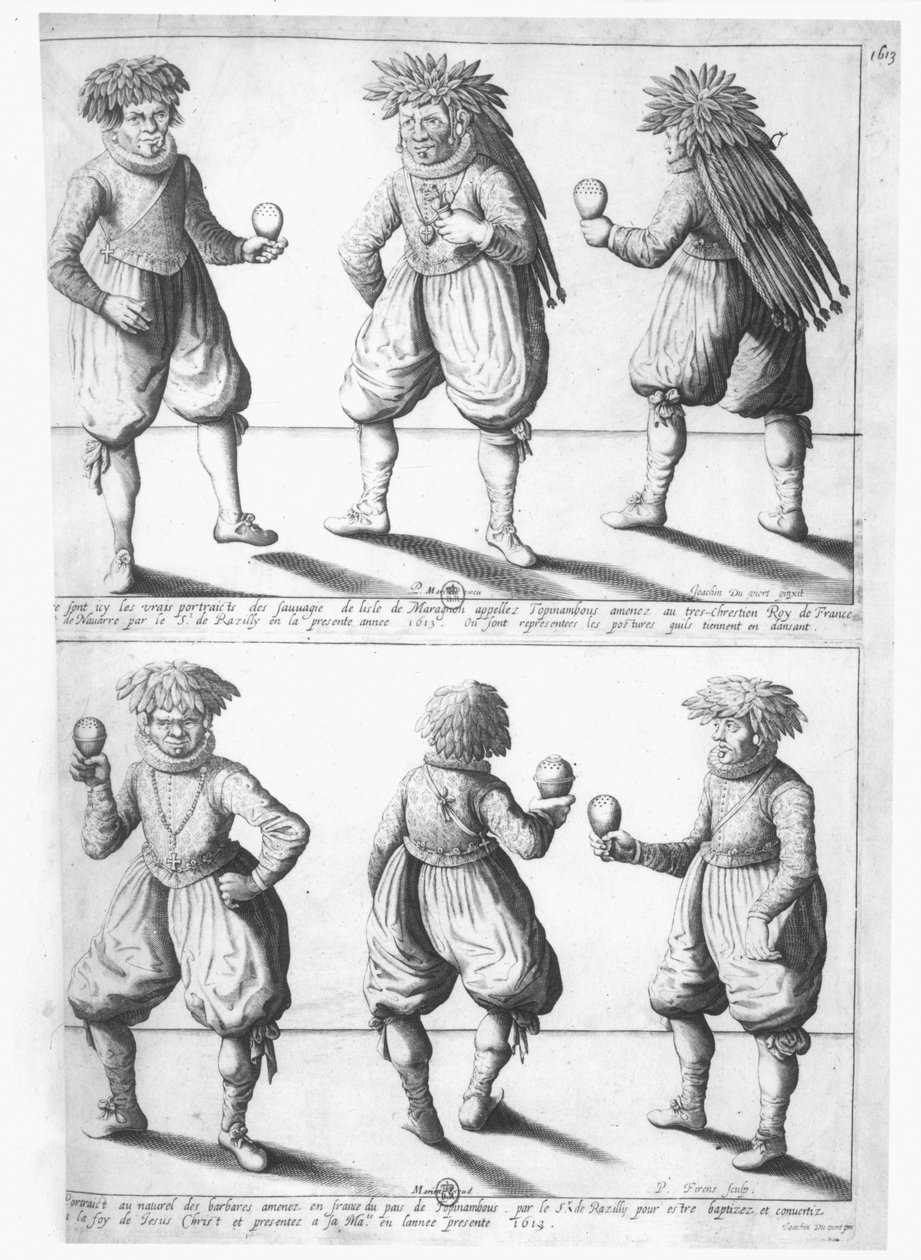 Členové kmene Tupinambras odvedeni k francouzskému králi v Paříži, aby byli pokřtěni a obráceni ke křesťanství, 1613 od Joachim Duviert