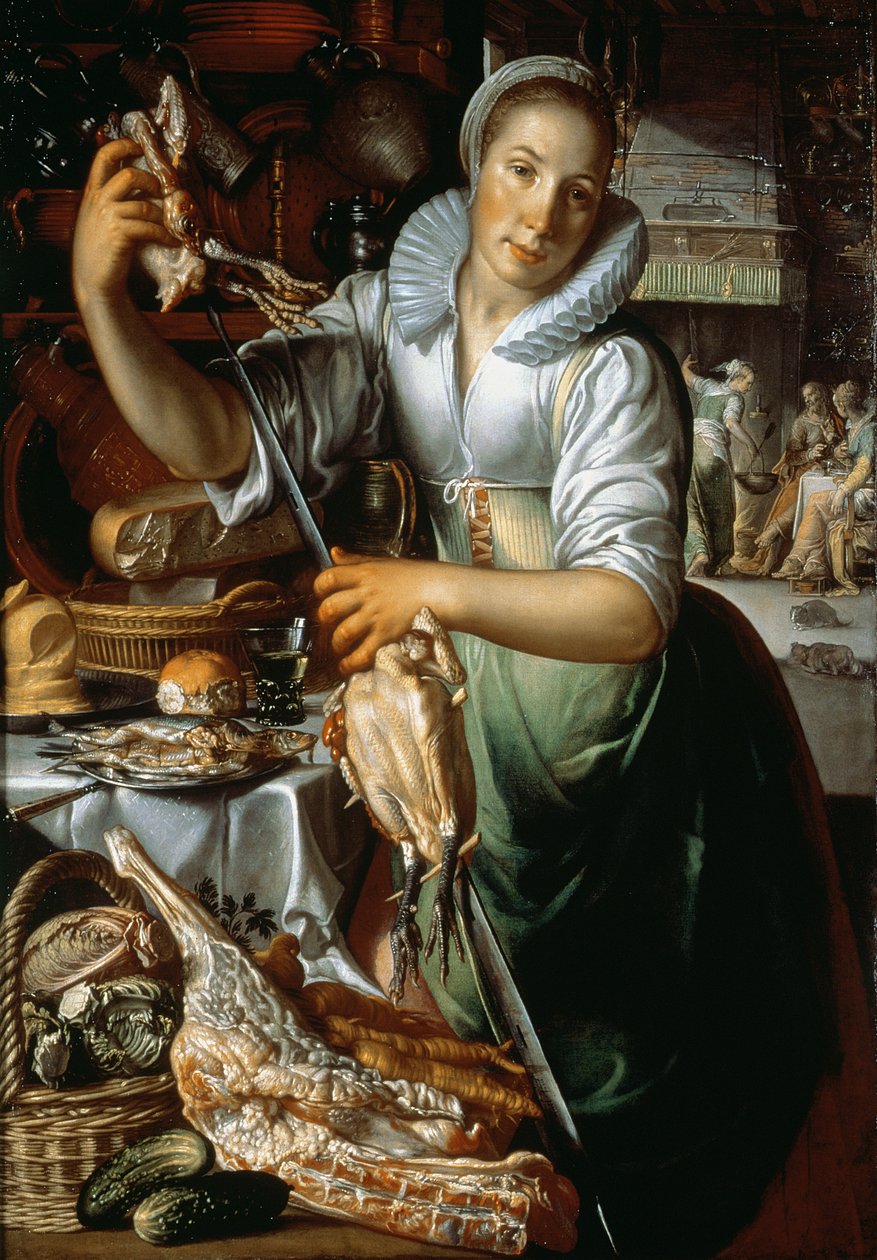 Kuchyňská služka (s Kristem, Marií a Martou) kolem 1620-25 od Joachim Wtewael or Utewael