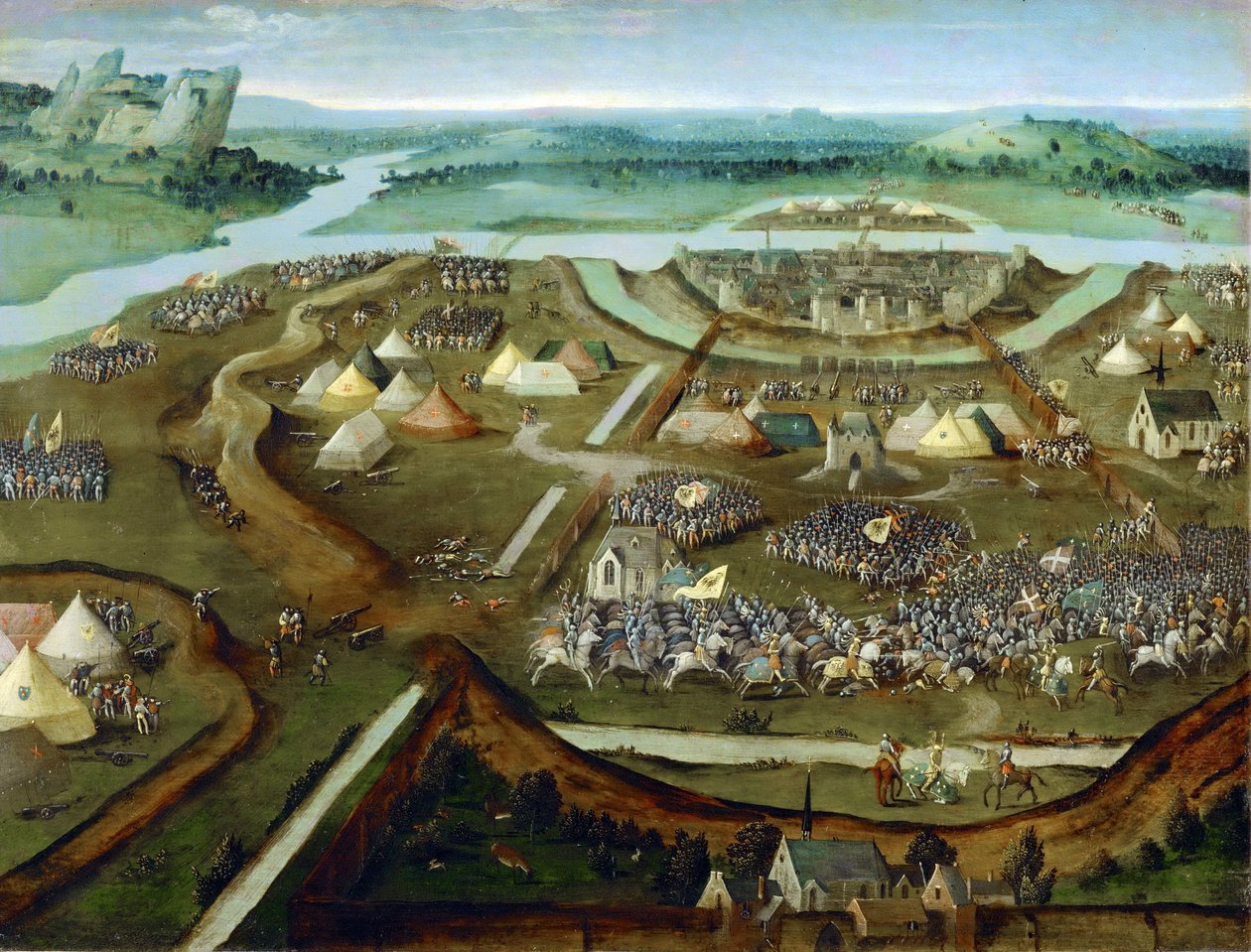 Rané nizozemské umění: La bataille de Pavie - Bitva u Pavie par Patinier (Patenier ou Patinir), Joachim, následovník , cca 1530. Olej na dřevě, 31x41. Uměleckohistorické muzeum, Vienne od Joachim (follower of) Patenier or Patinir