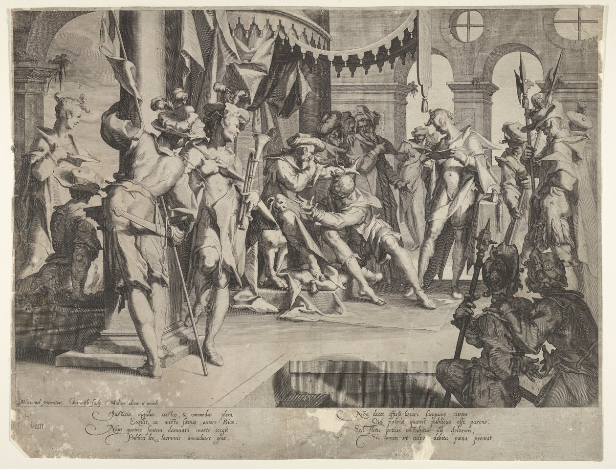The Judge Bias Shedding Tears, deska IX od Thronus Justitiæ, 1605 od Joachim Anthonisz Wtewael