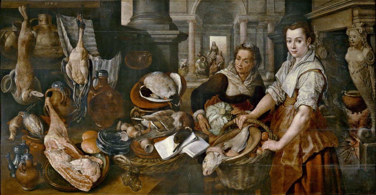 Španělština:  Kristus doma s Martou a Marií od Joachim Beuckelaer
