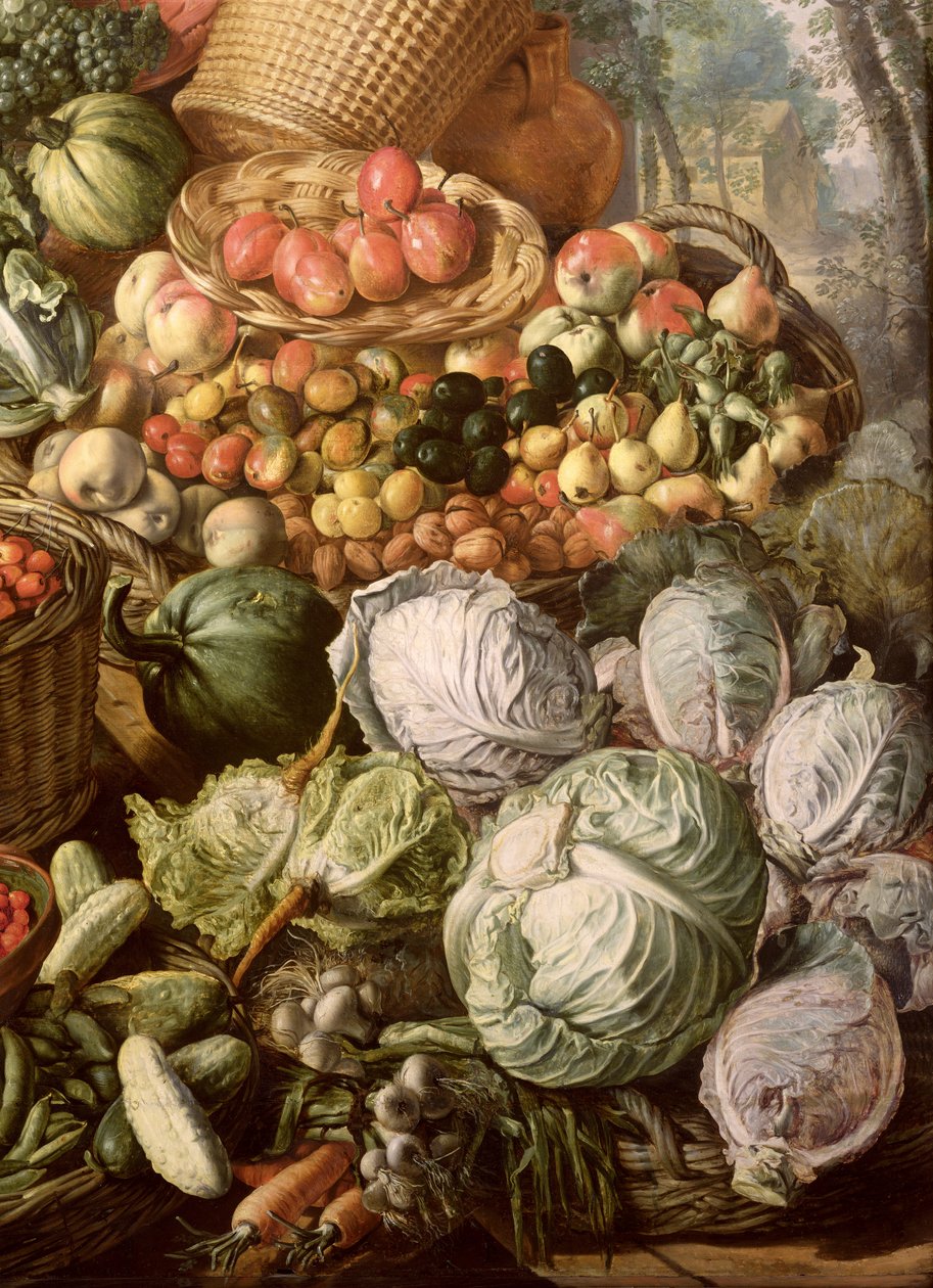 Detail zátiší s ovocem, zeleninou a trhovnicí, 1564 (olej na (viz 247452 a 247450) od Joachim Beuckelaer