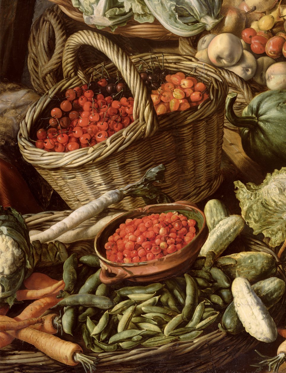 Detail zátiší s ovocem, zeleninou a trhovnicí, 1564 (viz 247452 a 247451) od Joachim Beuckelaer