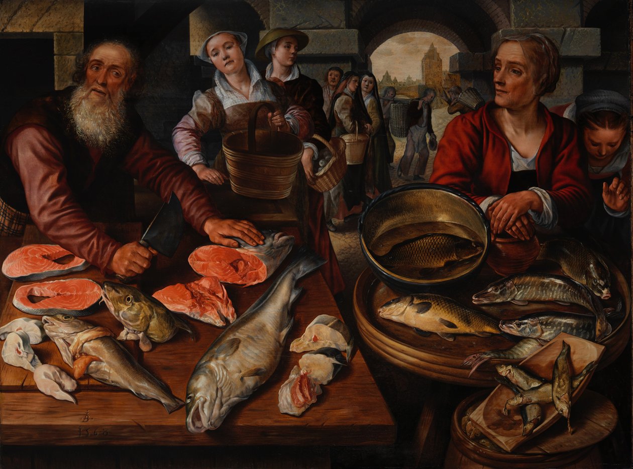 Rybí trh, 1568 (olej na baltském dubu) od Joachim Beuckelaer