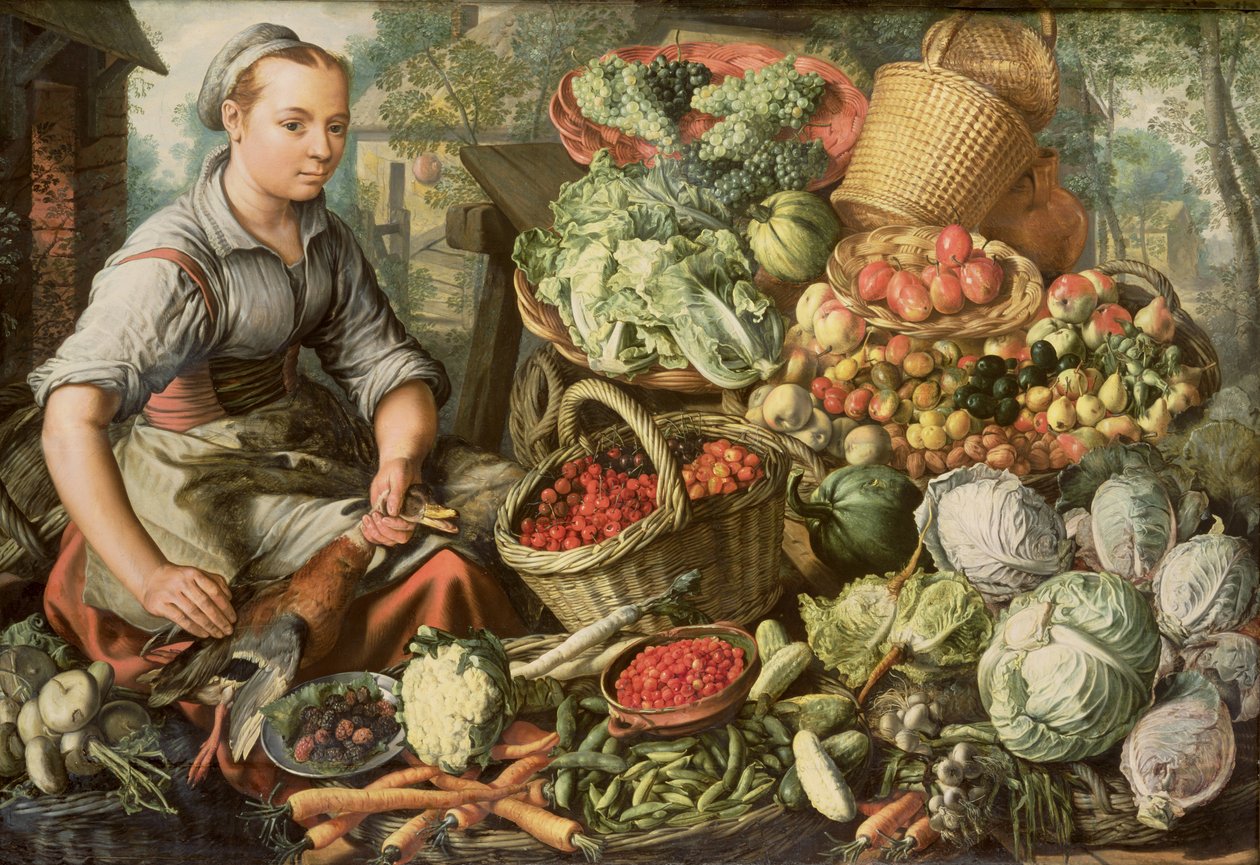 Zátiší s ovocem, zeleninou a trhovnicí, 1564 od Joachim Beuckelaer